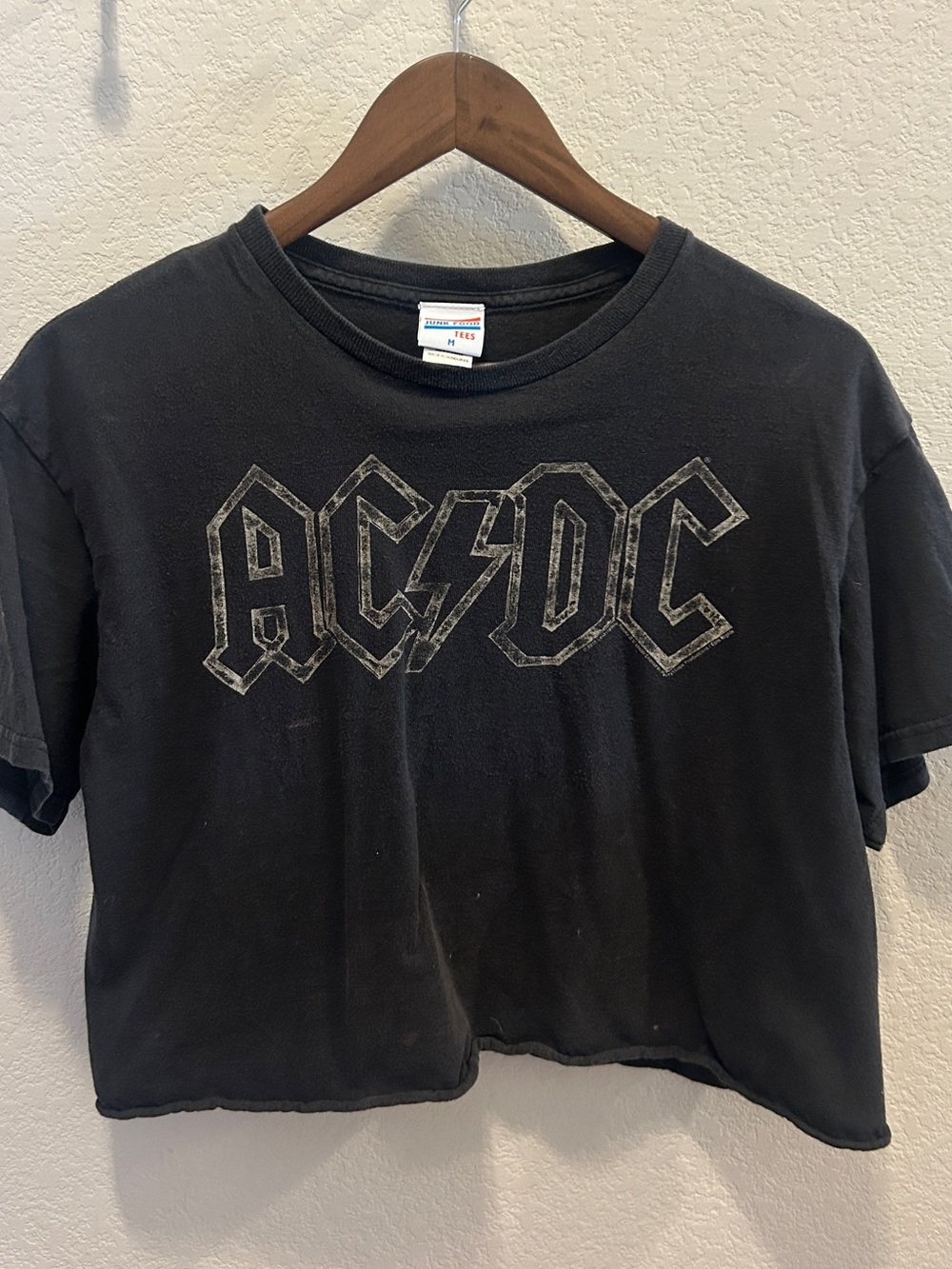 Distressed Junk Food Clothing Black AC/DC Graphic Cropped Tee